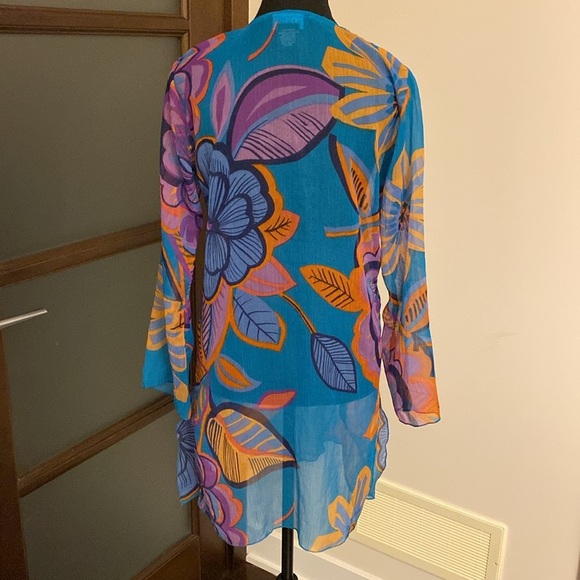 Colorful Floral Tunic or Beach Coverup with Gold Details - Picture 5 of 7